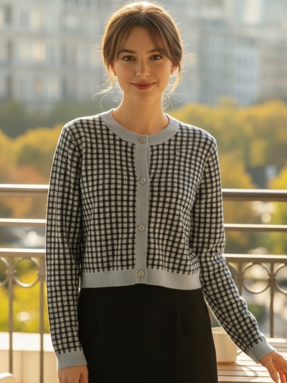Maple Chic Blue Checkered Women's Cardigan
